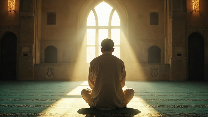 Мужчина молится в храме фото